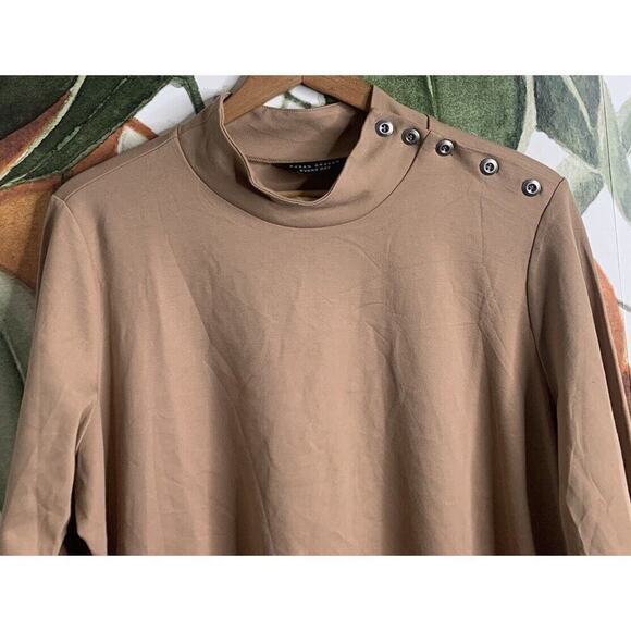 Susan Graver Everyday XLP Shoulder Button Long Sleeve Blouse Brown - Picture 3 of 6